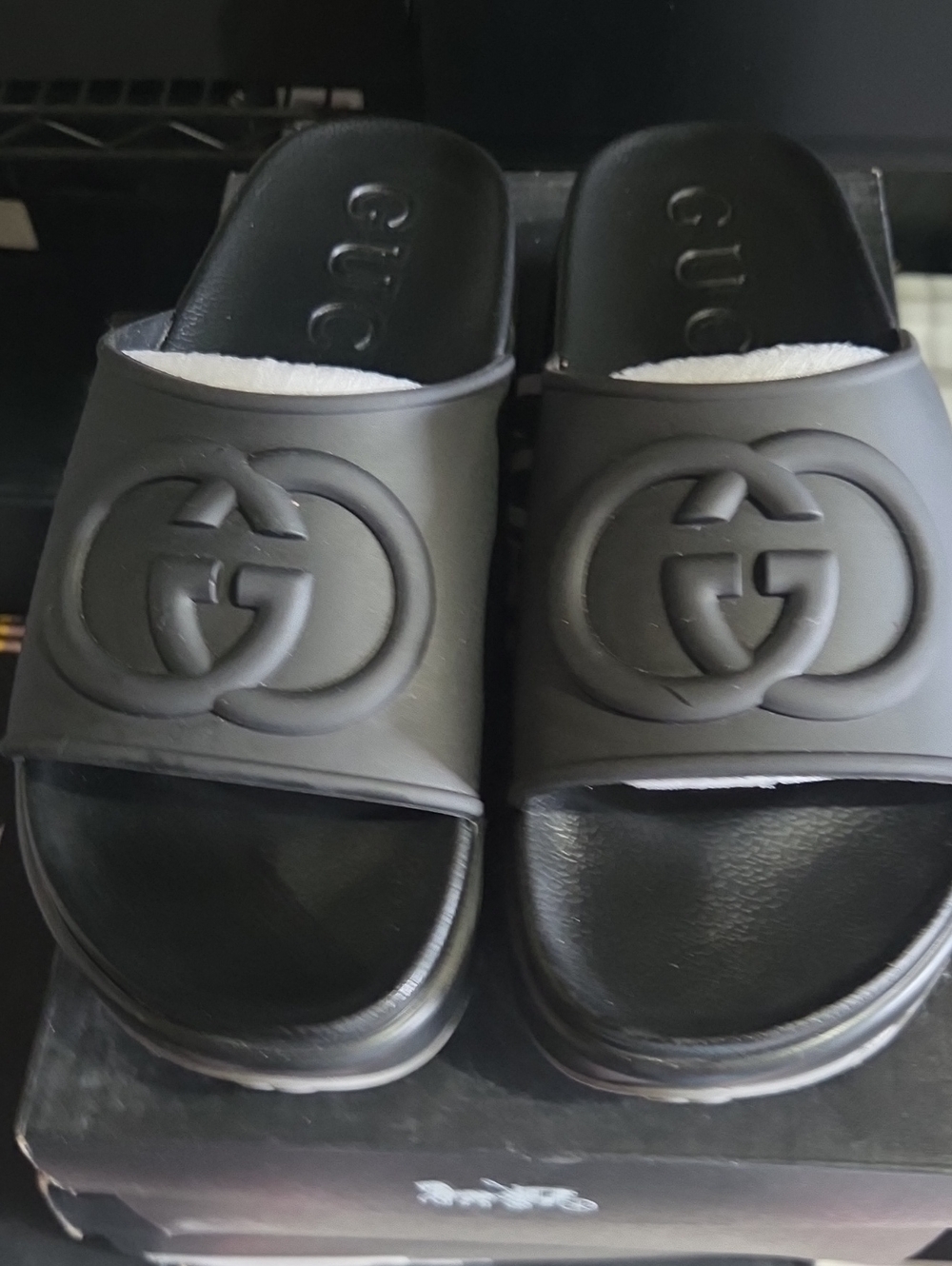 Gucci Black Slip-On Logo Sandals for Men